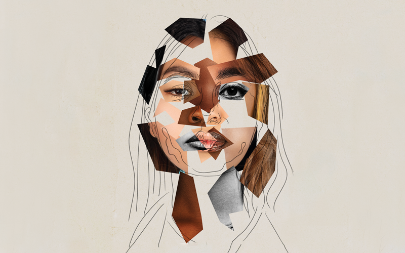 Collage womans face. CREDIT_shutterstock_2221018017